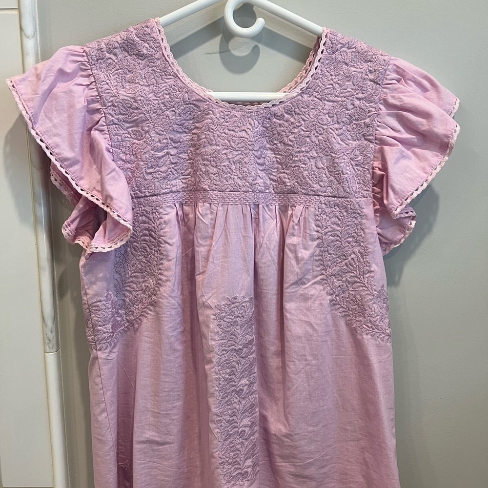 Pink Ruffled Embroidered Top